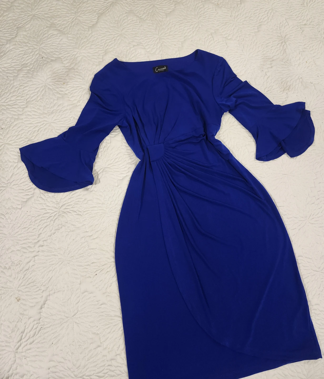 Connected Apparel Blue Ruffle Sleeve Midi Dress Size 10