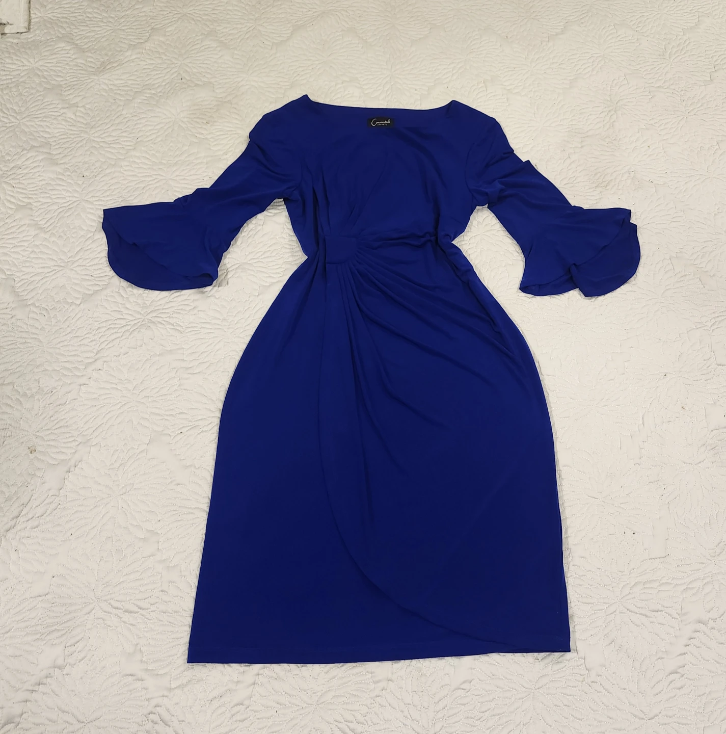 Connected Apparel Blue Ruffle Sleeve Midi Dress Size 10 - photo 5