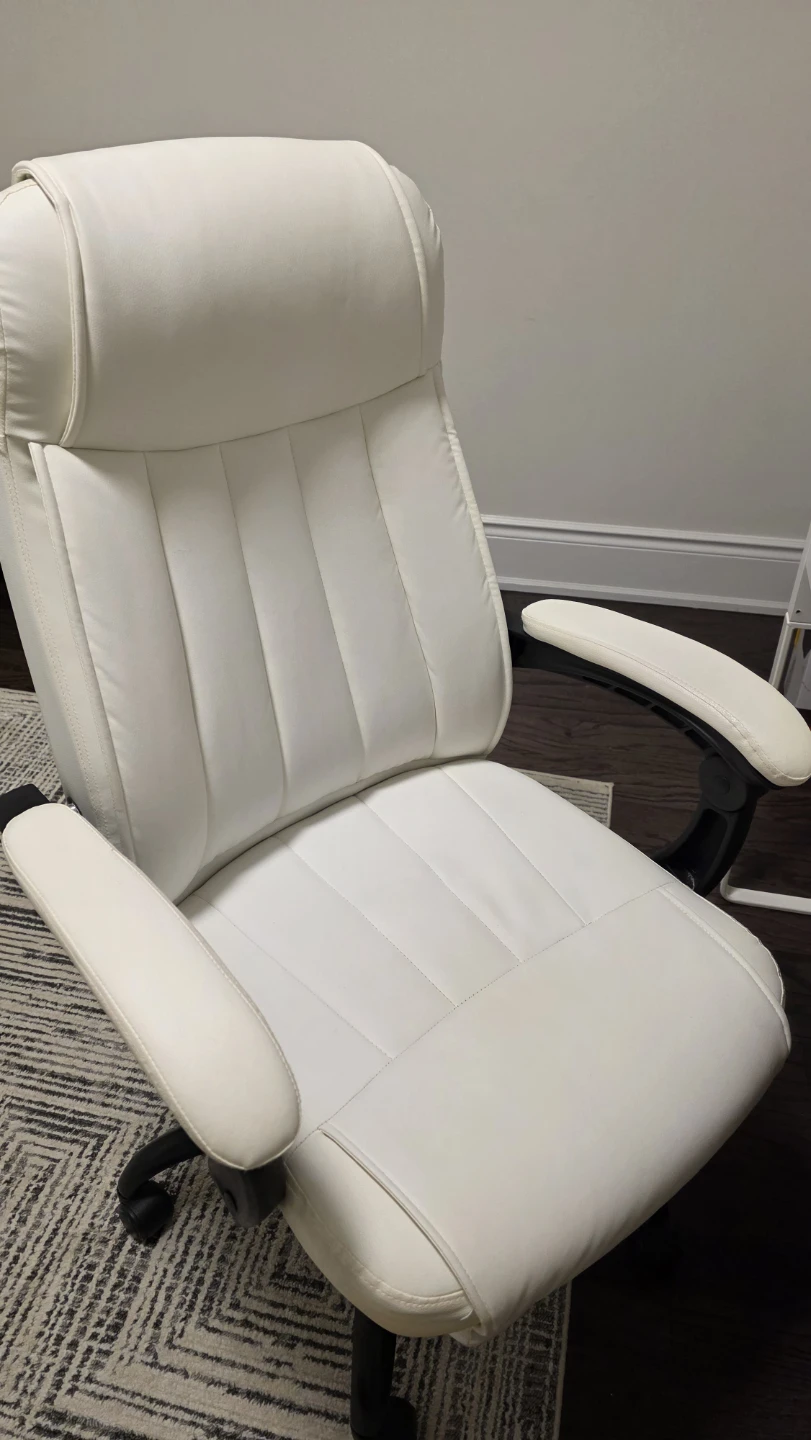 White Faux Leather Office Chair with Footrest