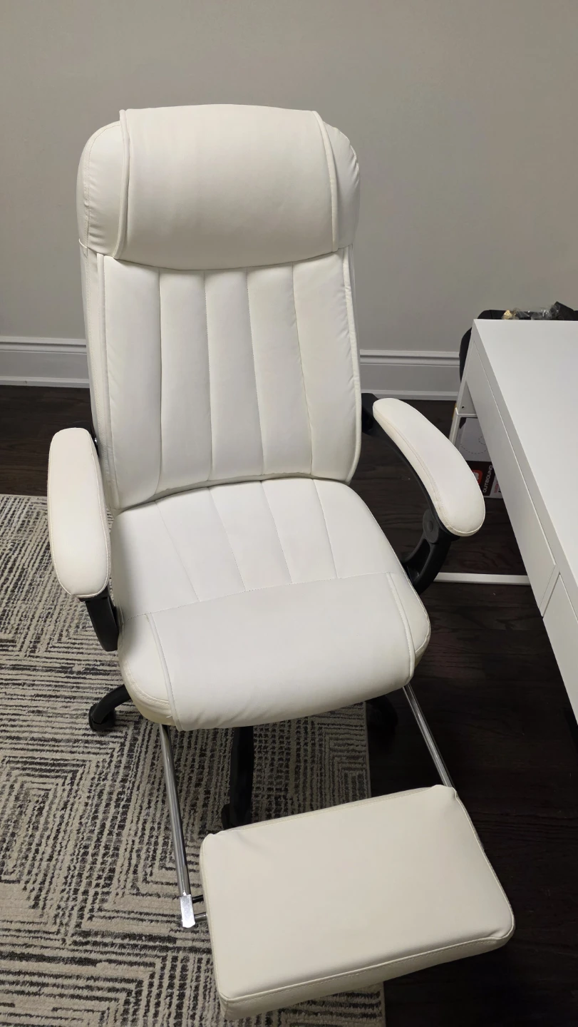 White Faux Leather Office Chair with Footrest - photo 3