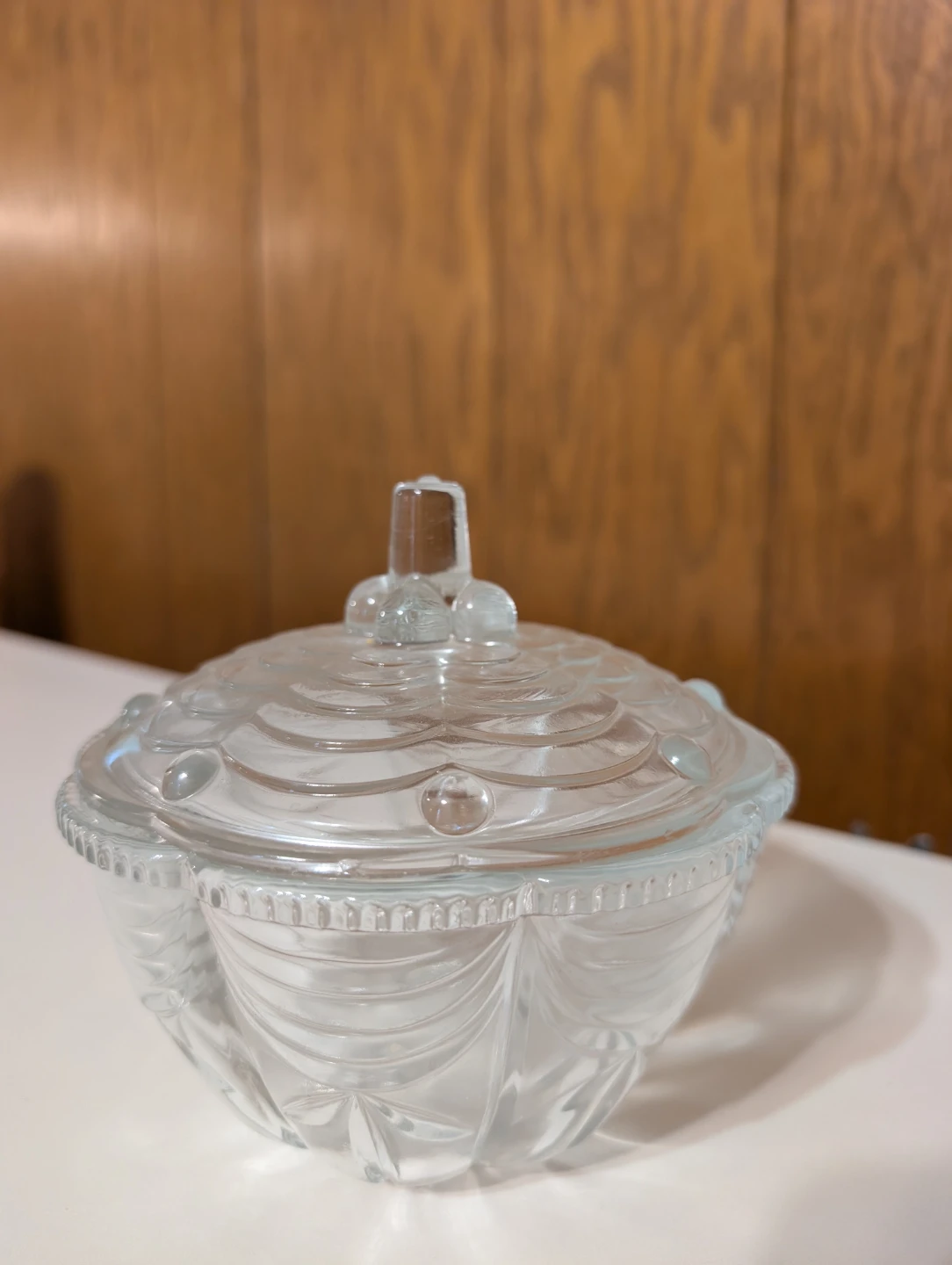 Vintage Clear Scalloped Glass Candy Dish with Lid