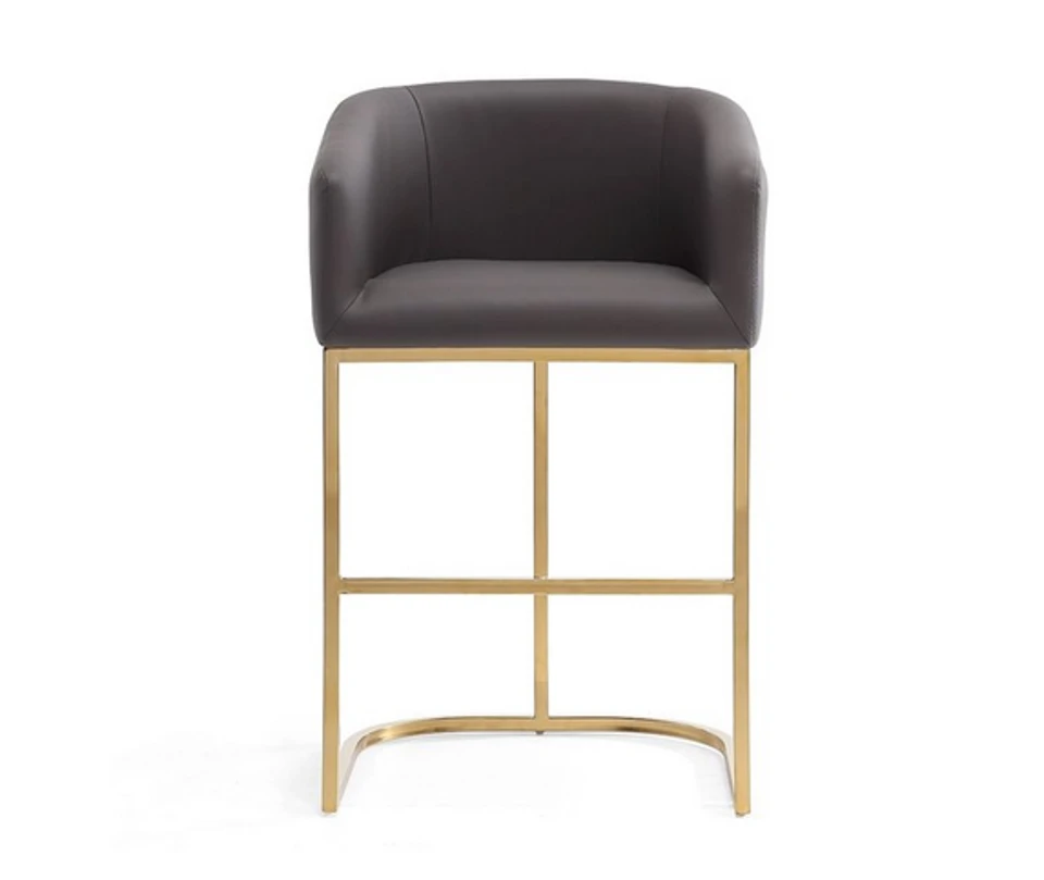 Dark Brown Faux Leather Bar Stool with Gold Frame