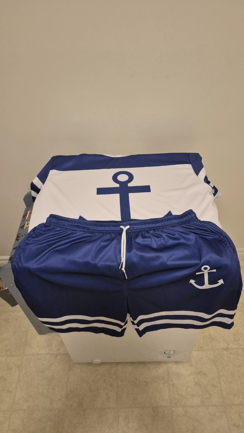 Blue and White Anchor Print Top and Shorts