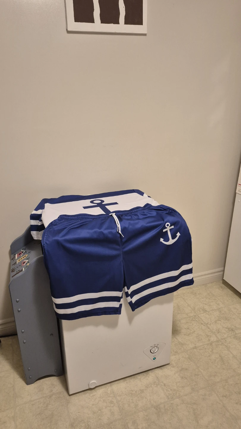 Blue and White Anchor Print Top and Shorts - photo 2