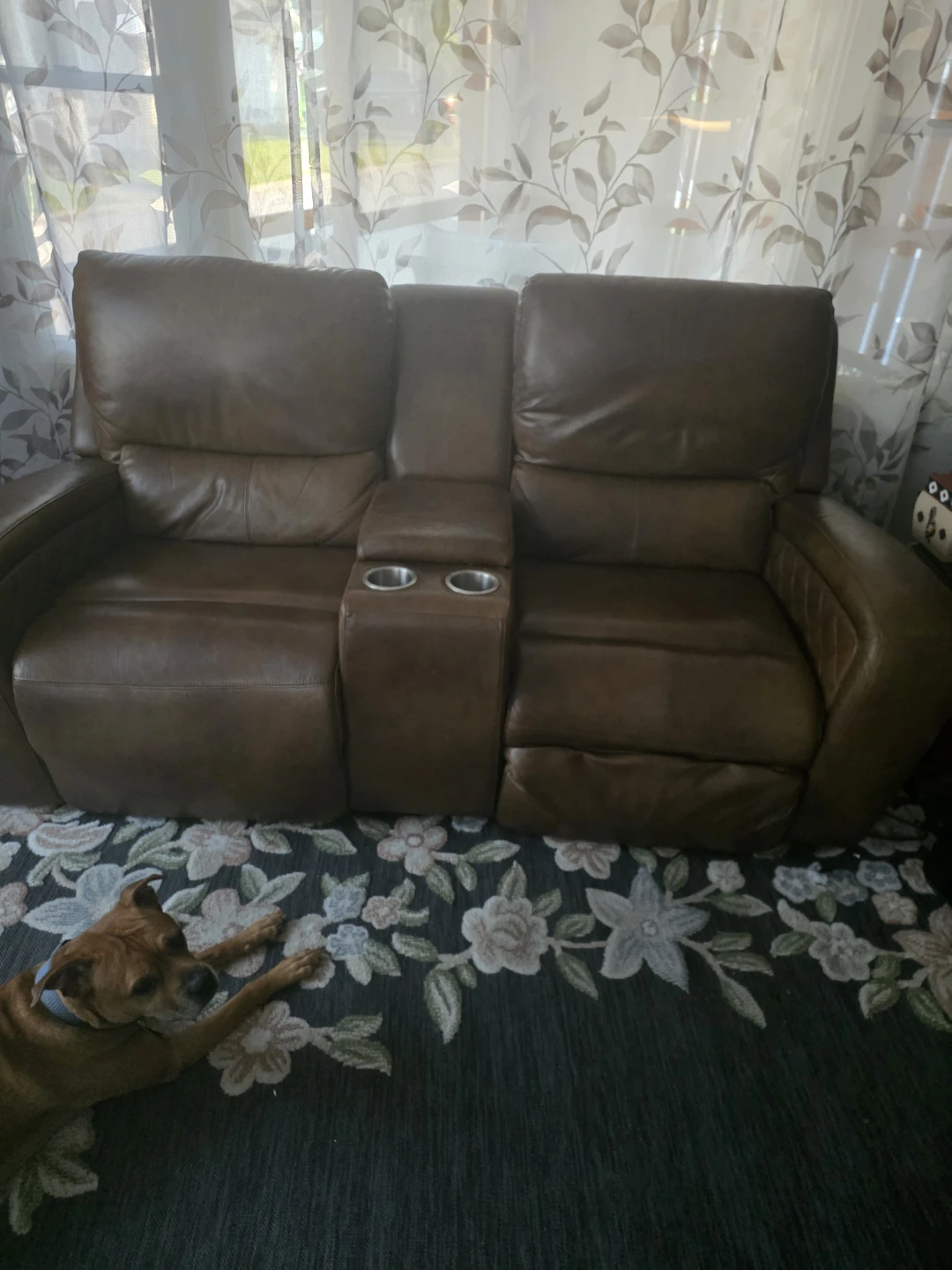 Brown Leather Power Recliner Loveseat with USB Ports - photo 2