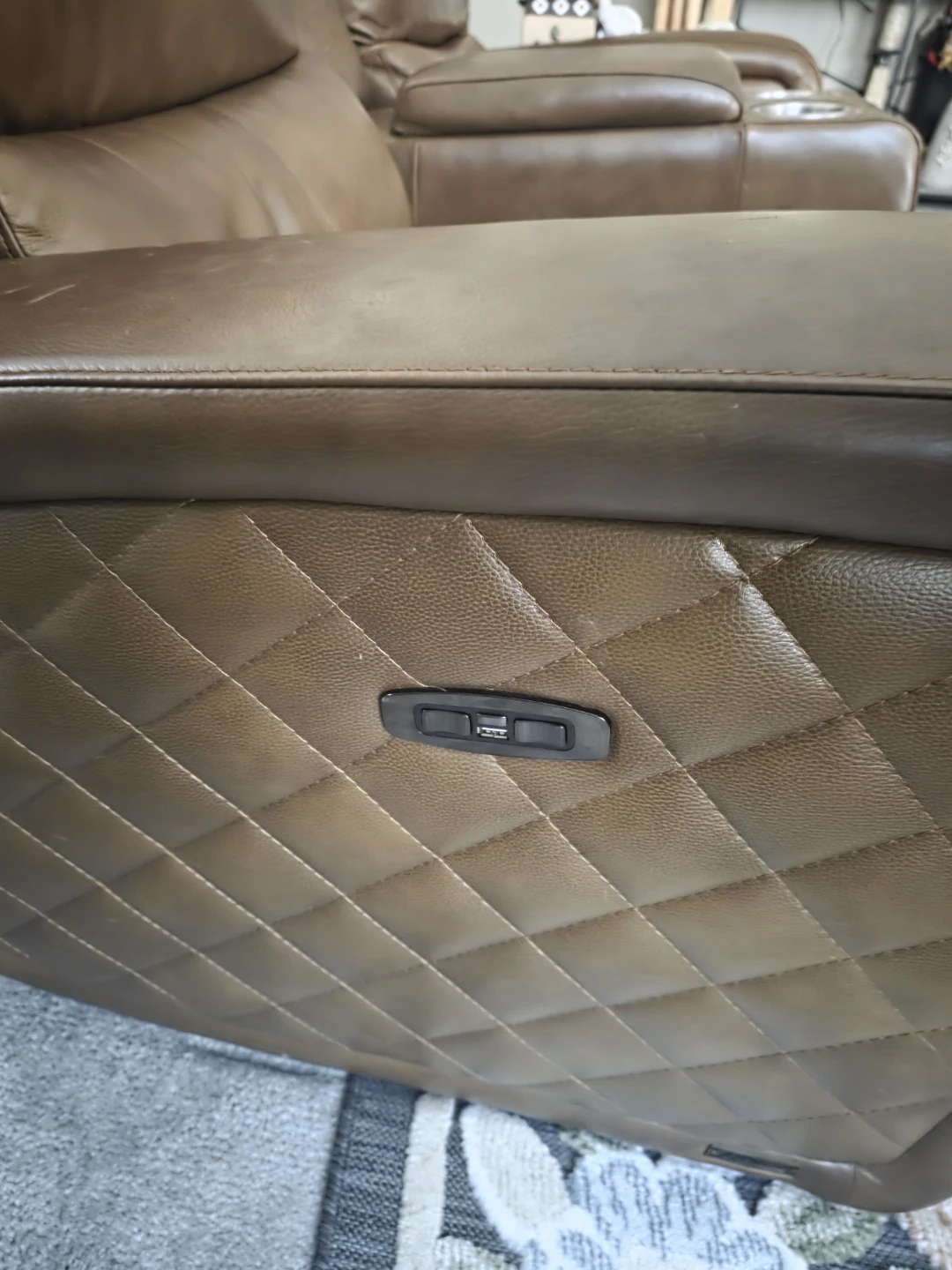 Brown Leather Power Recliner Loveseat with USB Ports - photo 3
