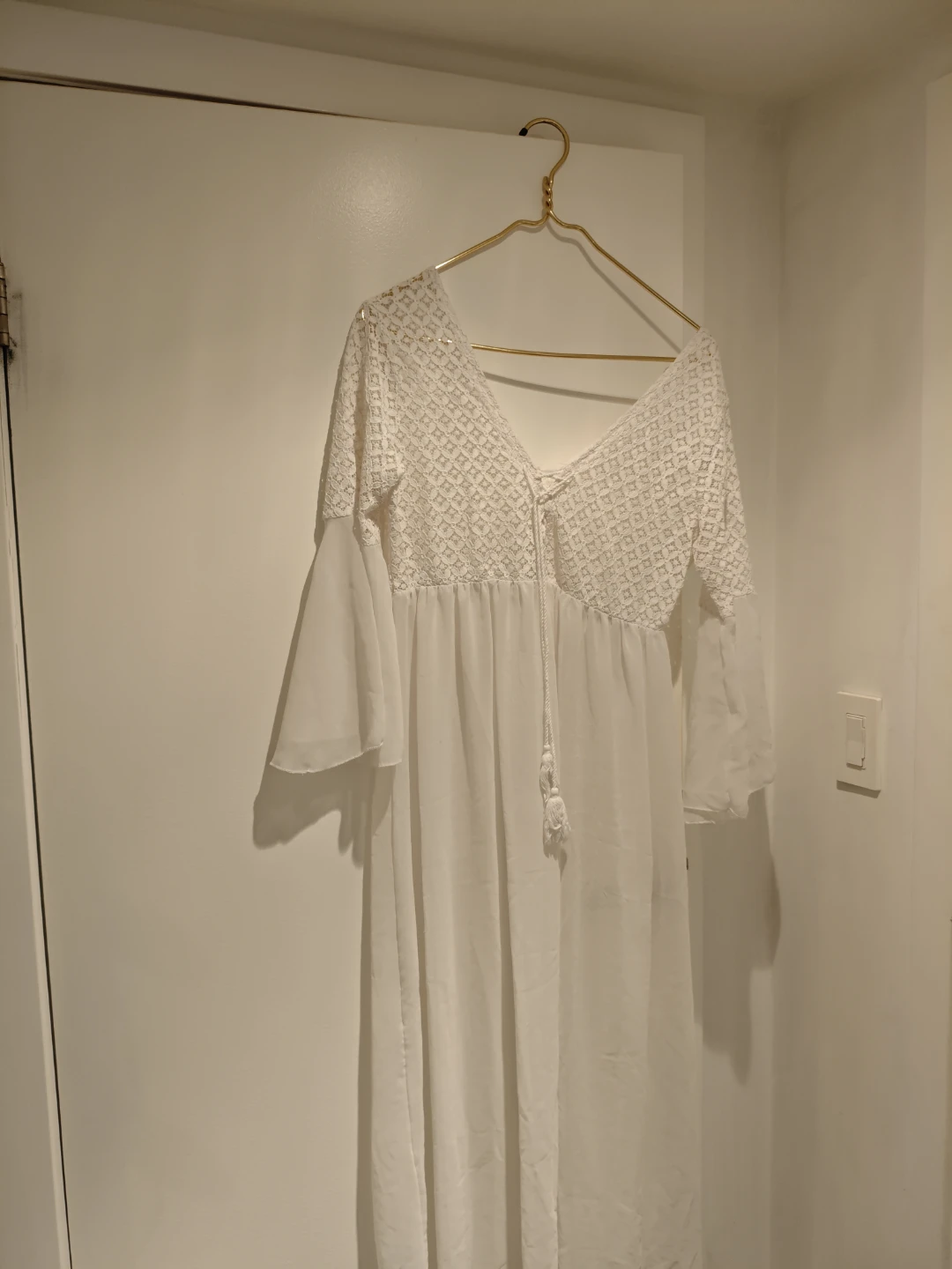 White Lace Trim Maxi Dress