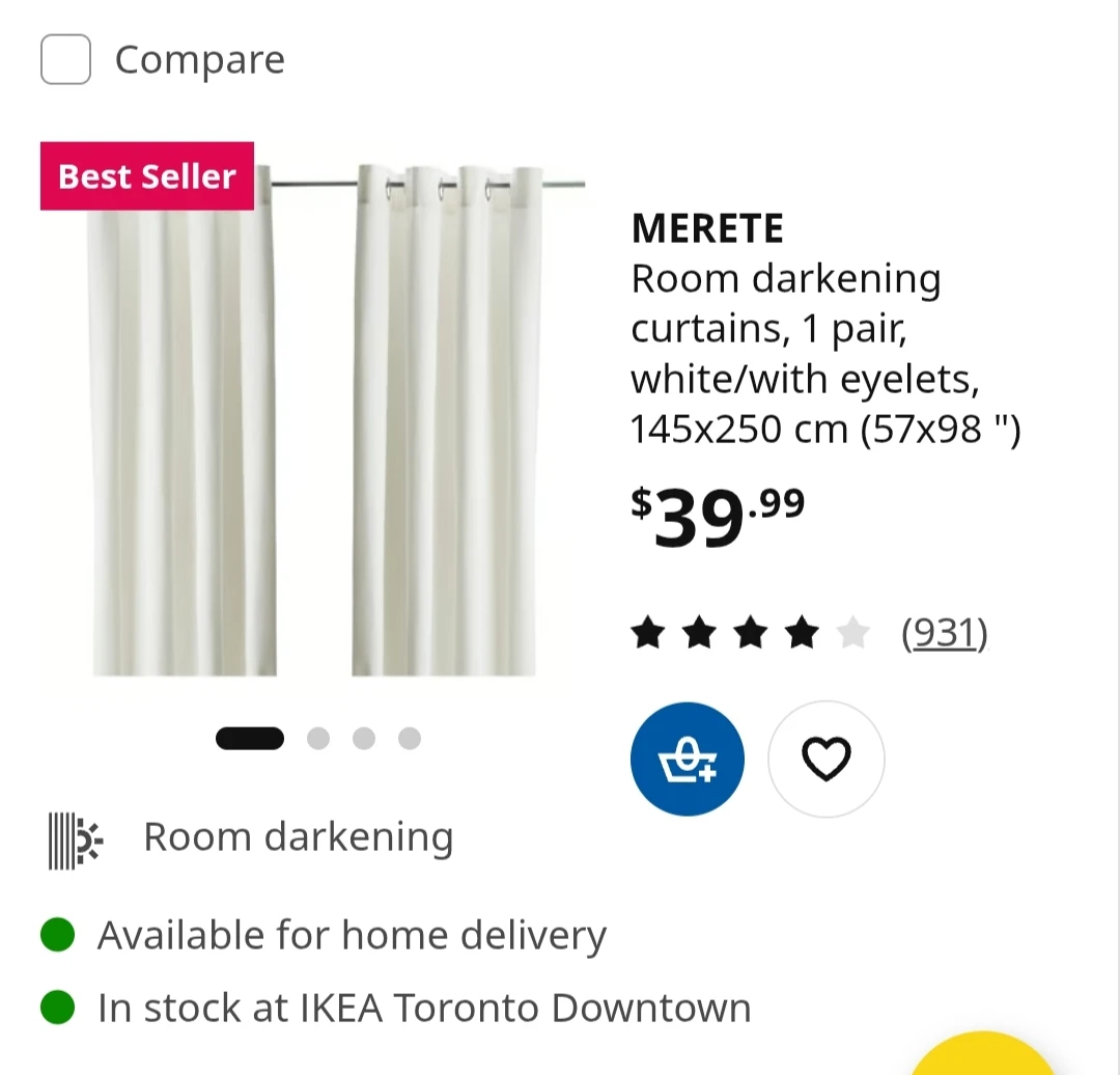IKEA MERETE Room Darkening Curtains - White