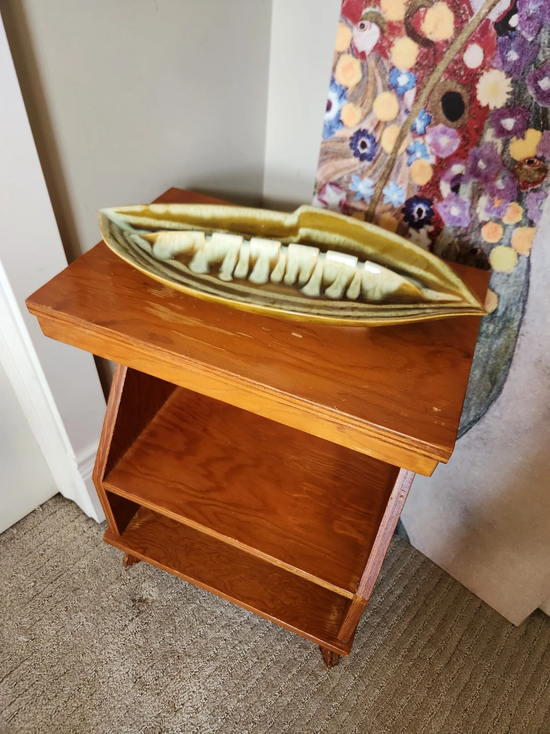 1940s Wooden Side Table with Shelves, pretty and practical