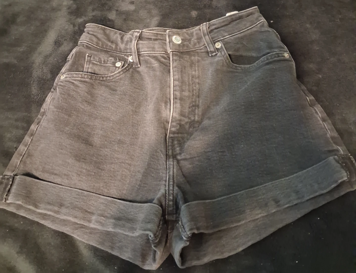 Washed Black Denim Shorts (2)