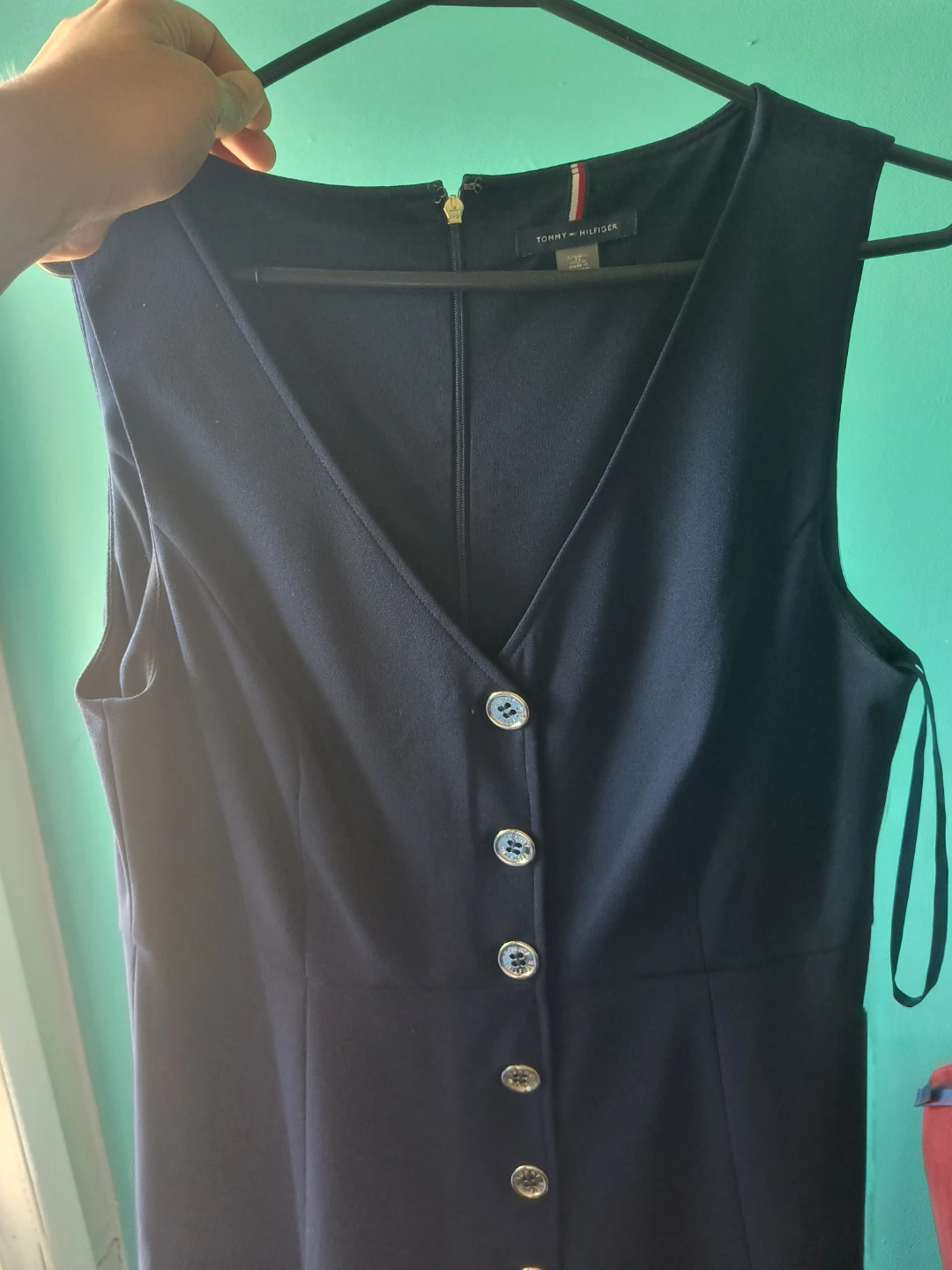 Tommy Hilfiger Navy Button-Front Sleeveless Dress - Size 12