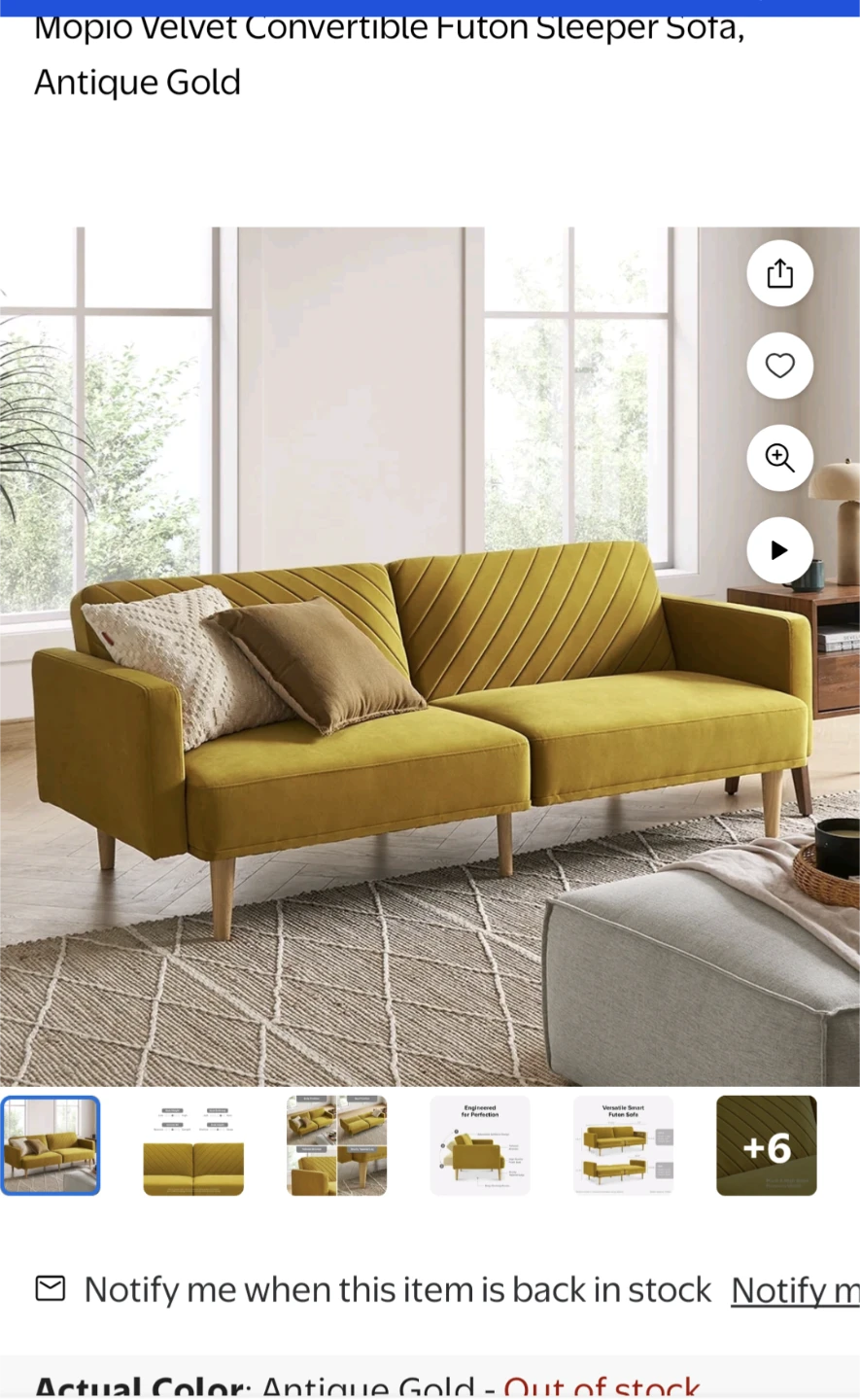 MOVING SALE: Velvet Convertible Futon Sofa - photo 2