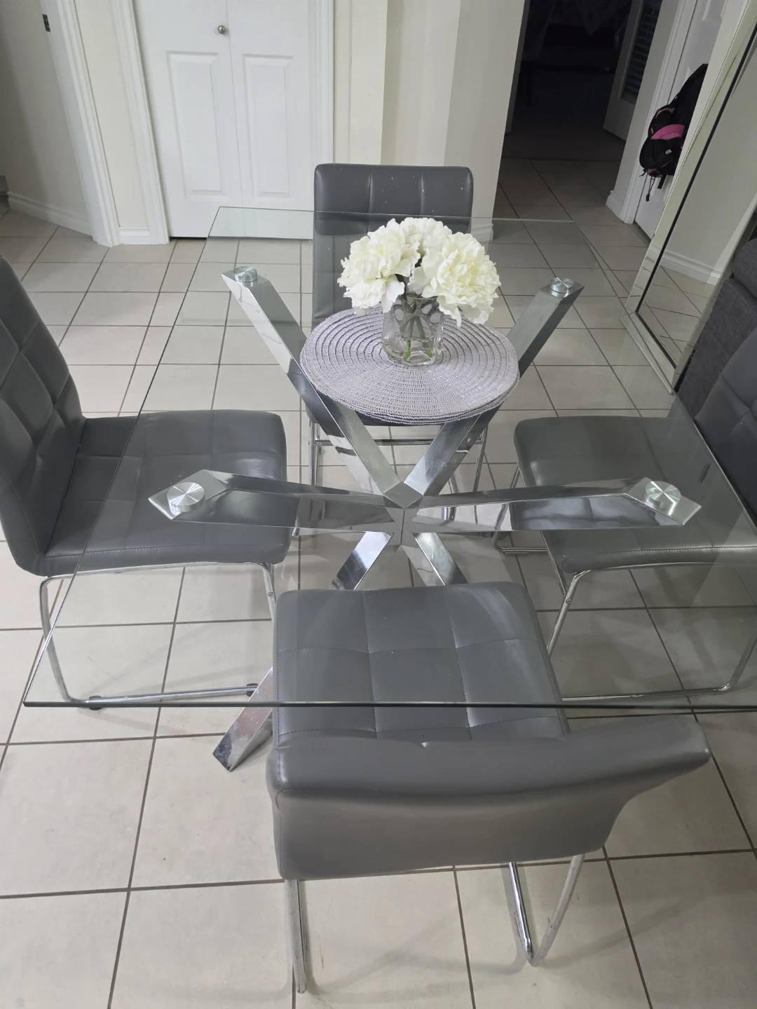 Glass dining room table and chairs