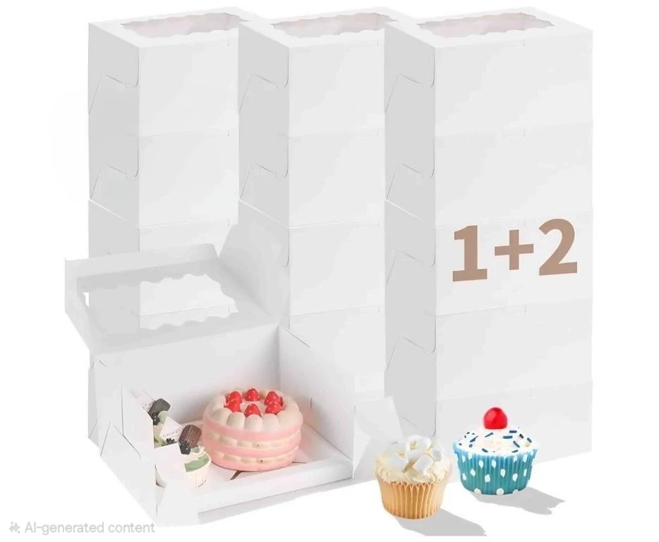 Boxes Fit 2 Regular Cupcake and Mini Cakes, (White/clear, 1+2