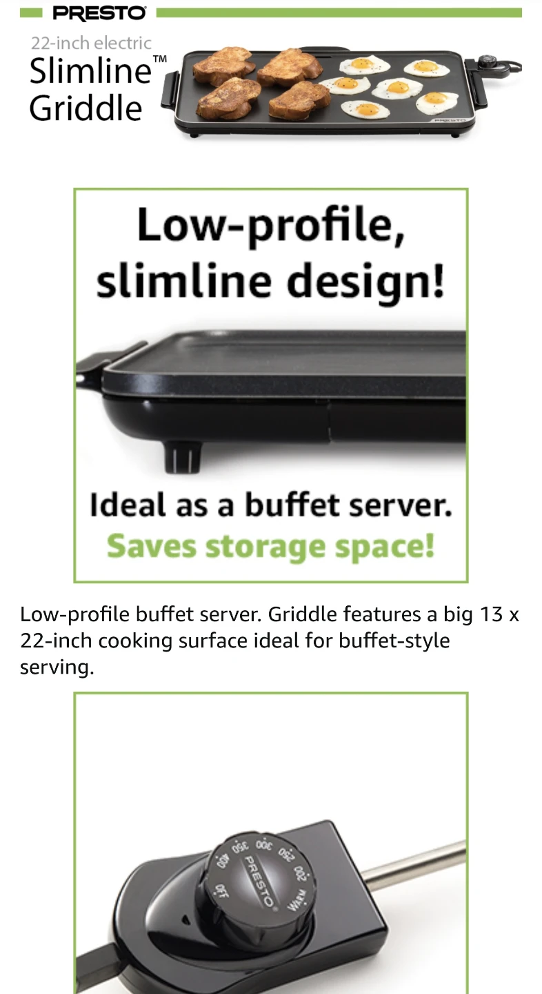 Presto 22-inch Slimline Electric Griddle - photo 2