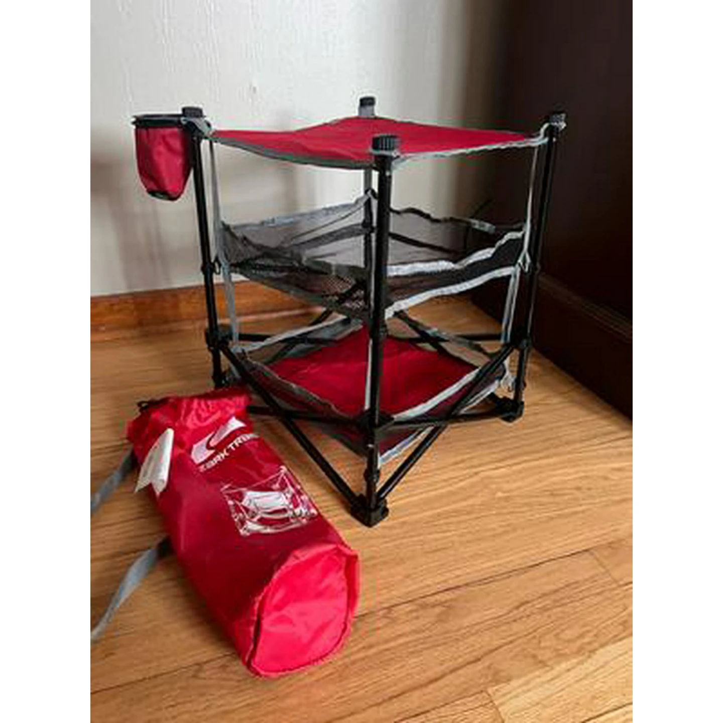 (BRAND NEW) Red Folding Camping Side Table with Storage