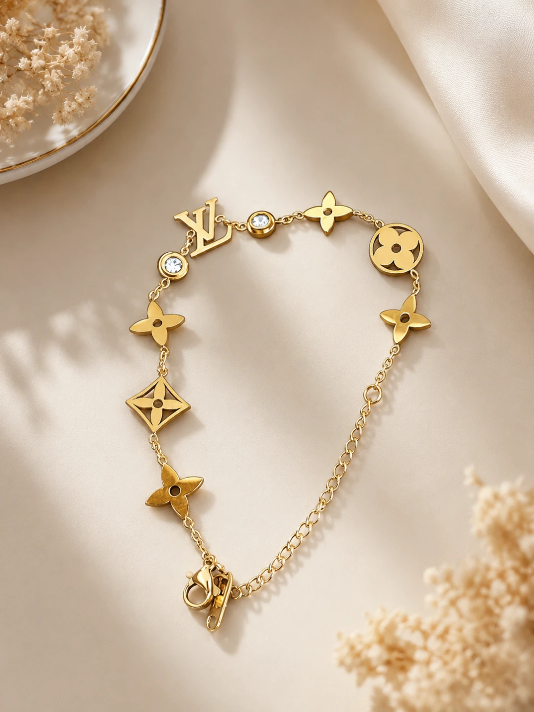 Gold Tone Bracelet with Monogram Charms - photo 2