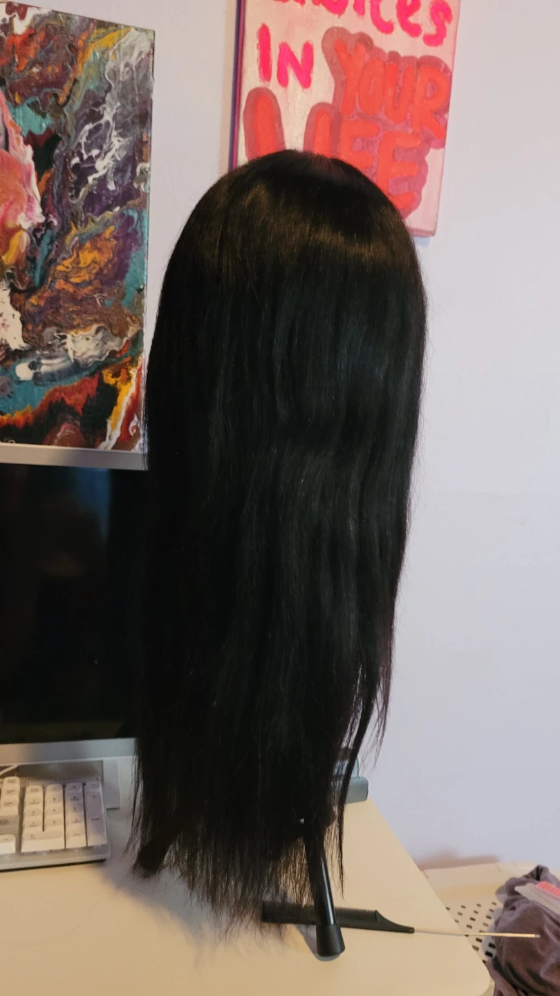 Human hair Black Straight Wig with Bangs - photo 2
