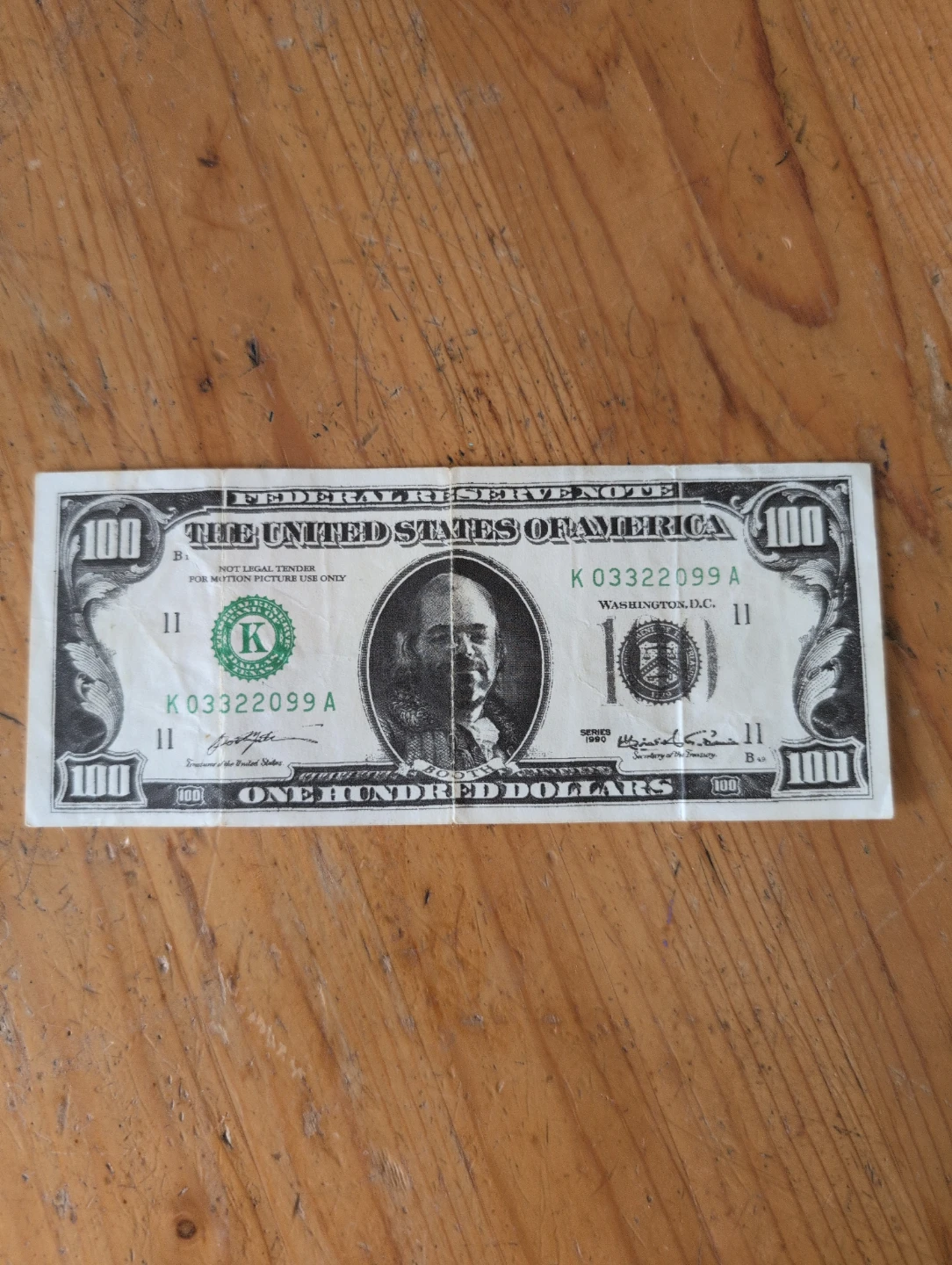 Movie Prop US $100 Bill