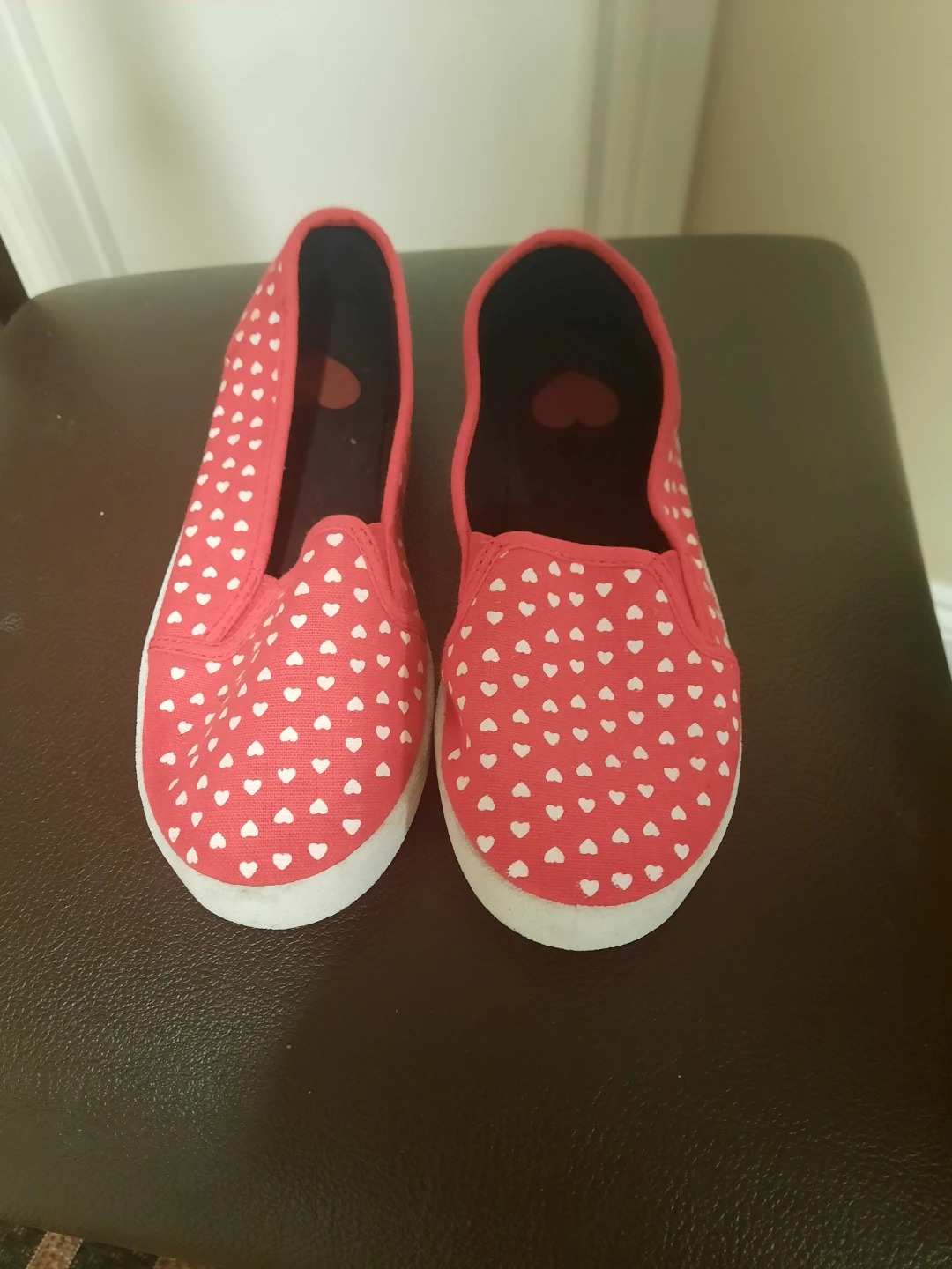 Red Slip-on Shoes with White Hearts