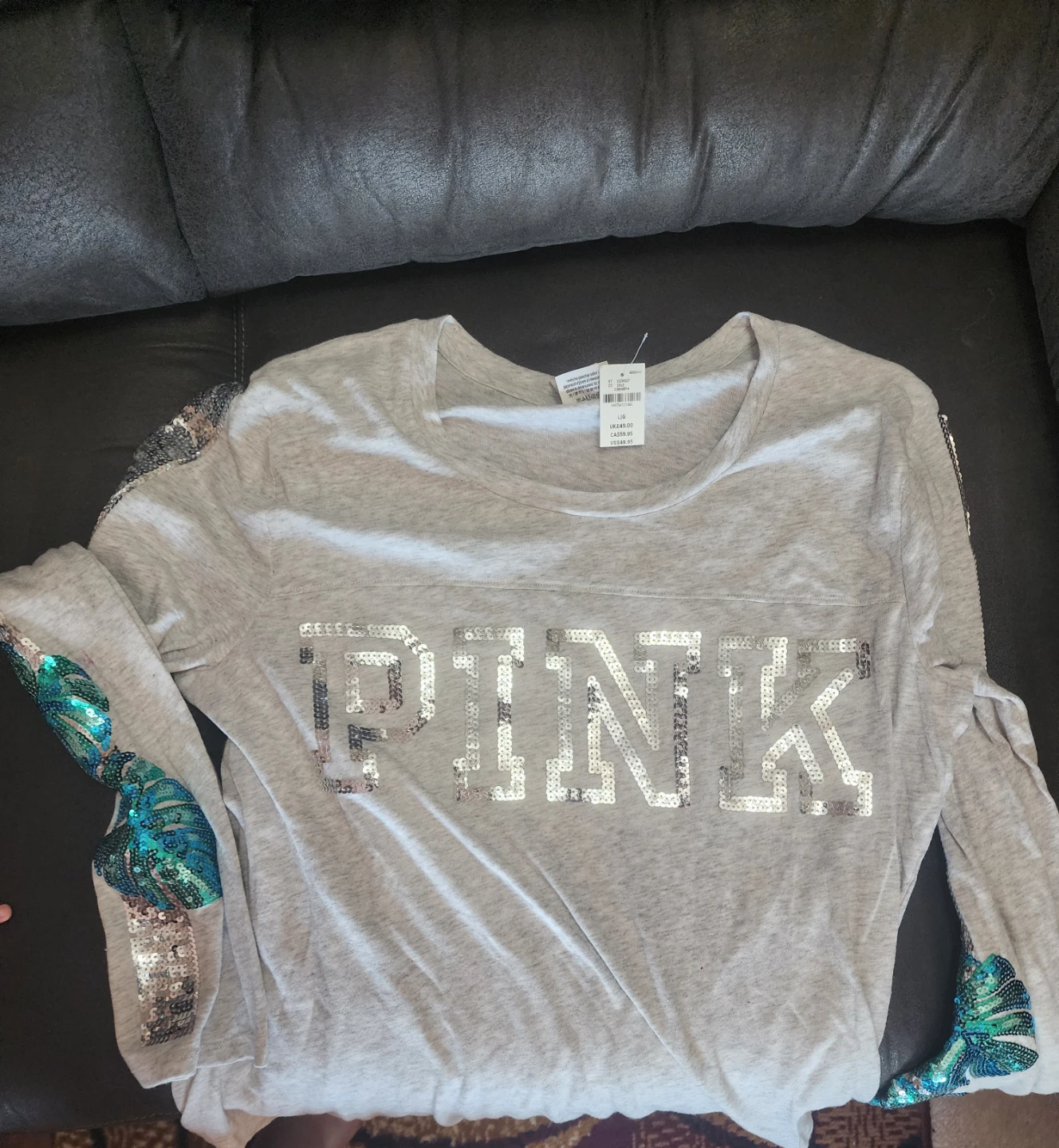 PINK Sequin Long Sleeve Shirt - Size L