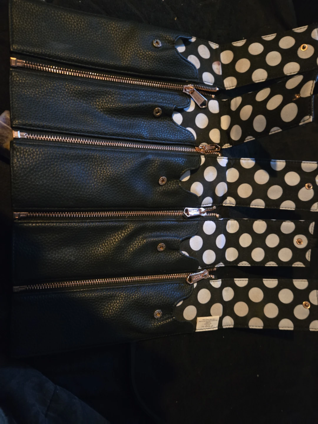 Black Faux Leather Jewelry Roll with Rose Gold Zippers - photo 2