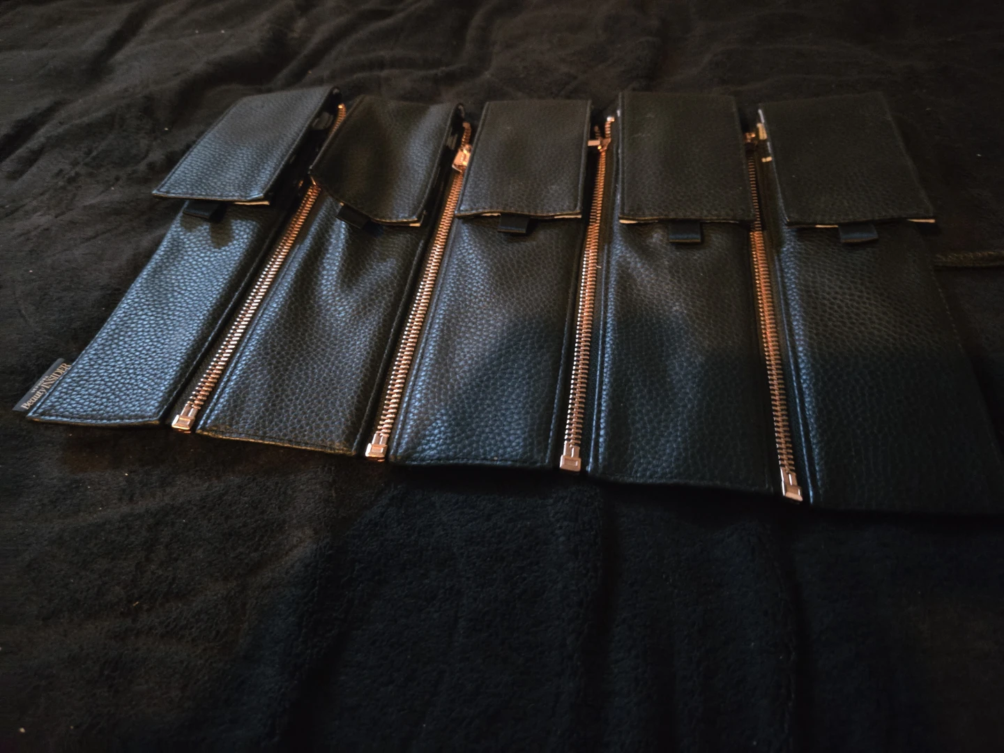Black Faux Leather Jewelry Roll with Rose Gold Zippers - photo 3