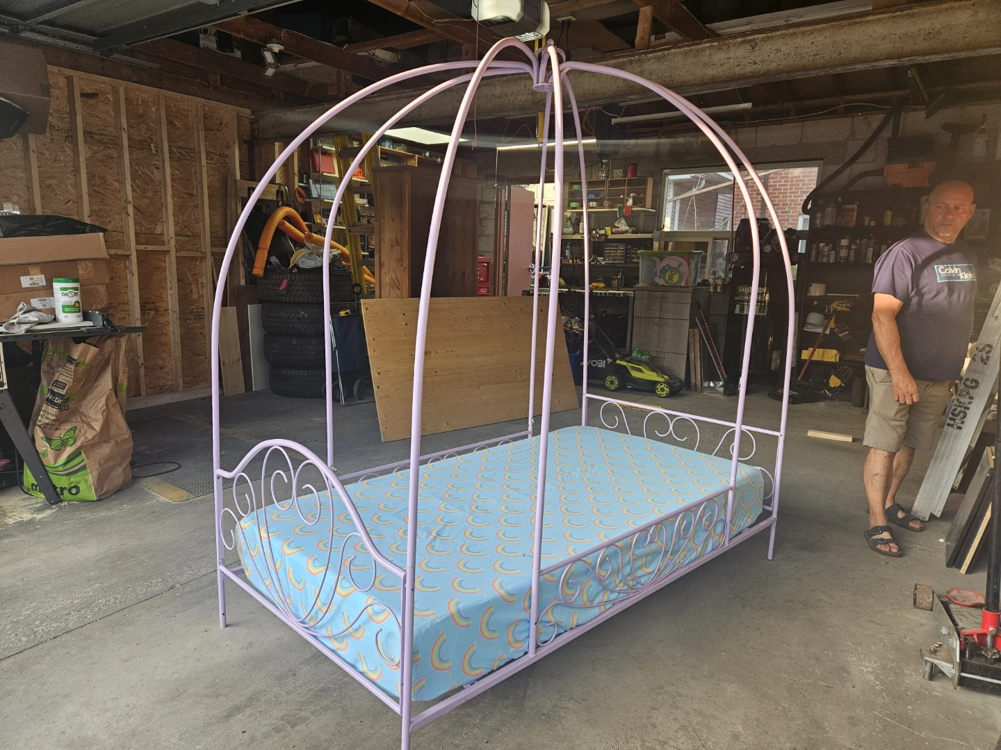 Purple Metal Canopy Twin Bed Frame