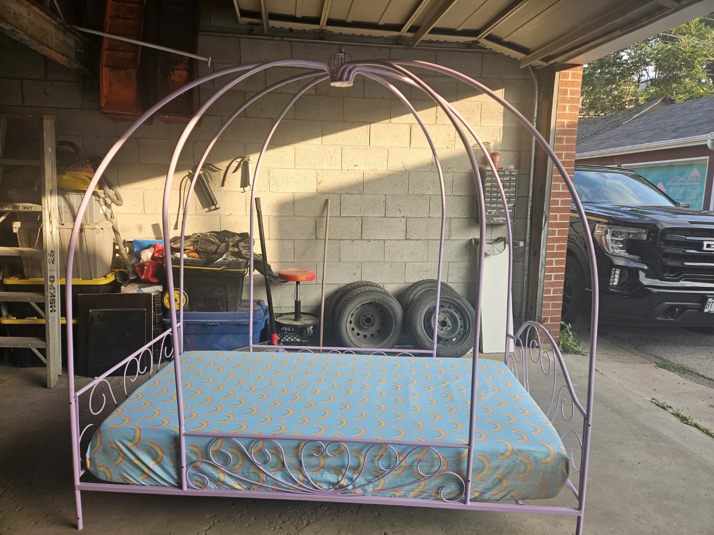 Purple Metal Canopy Twin Bed Frame - photo 2