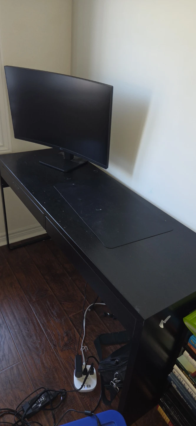 Black Ikea Desk with Drawers plus matching shelf