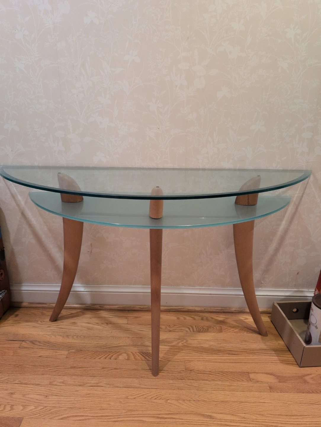 Glass Top Console Table with Wooden Legs