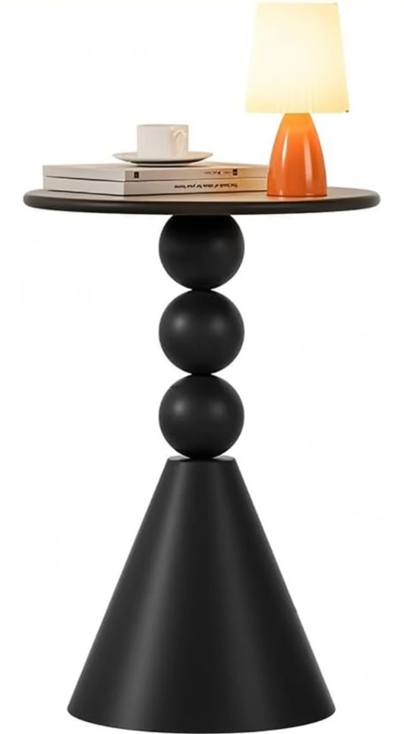 Haiansan Small Round Coffee Table - Black Metal Pedestal