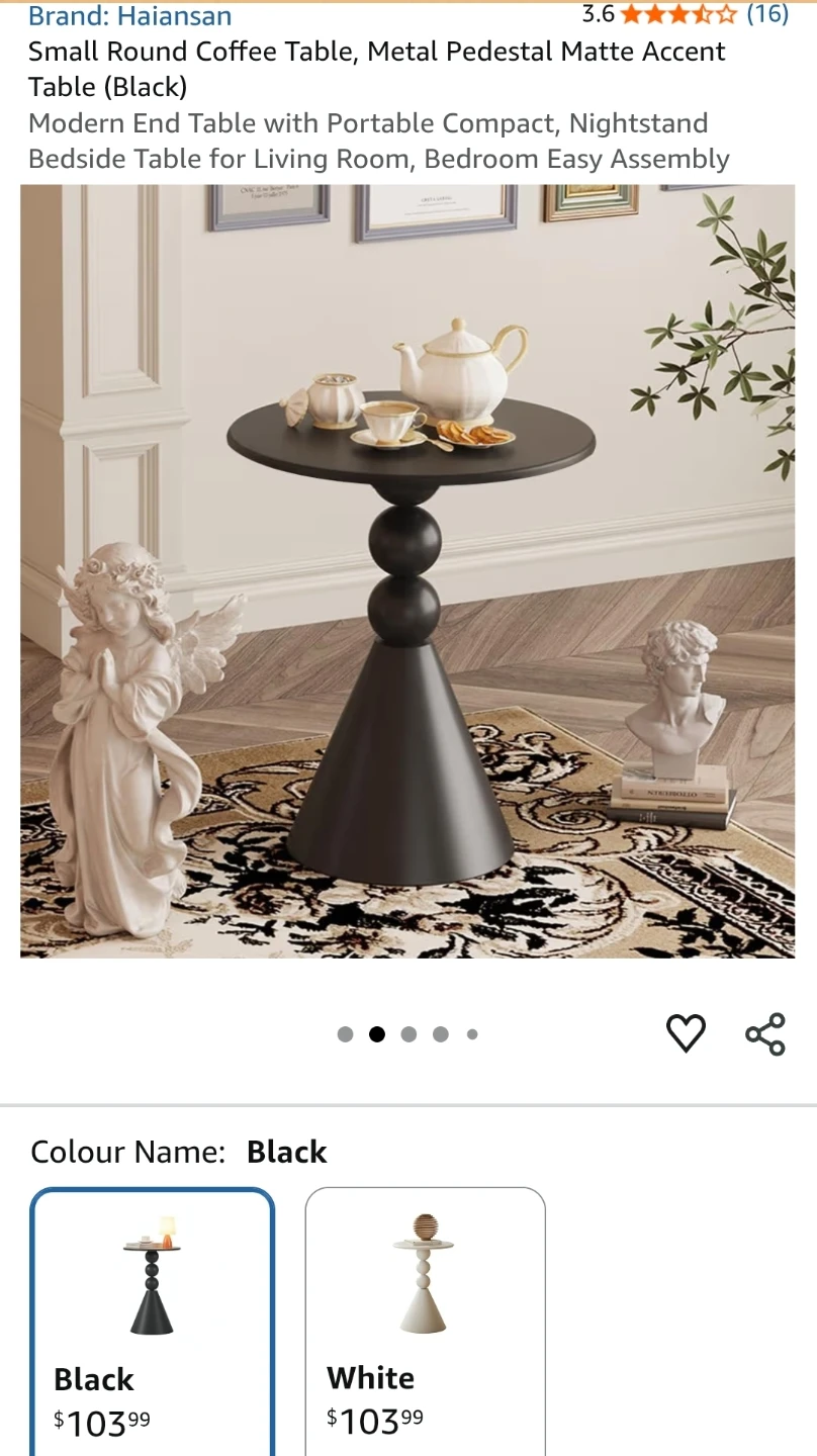 Haiansan Small Round Coffee Table - Black Metal Pedestal - photo 2