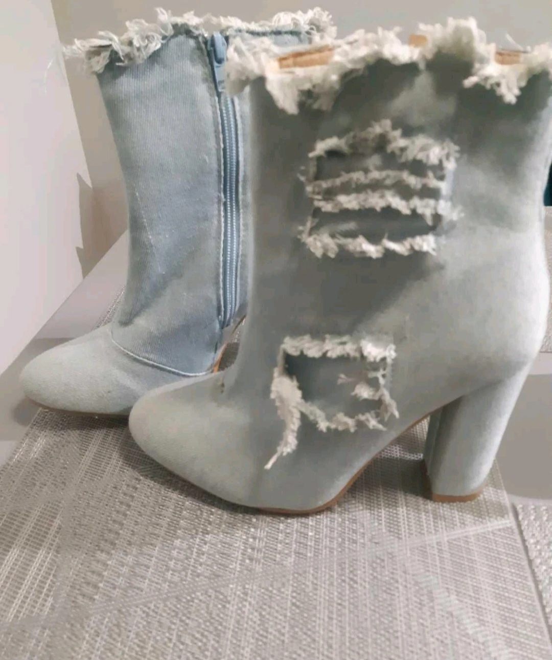Light Wash Denim Distressed Ankle Boots - photo 2
