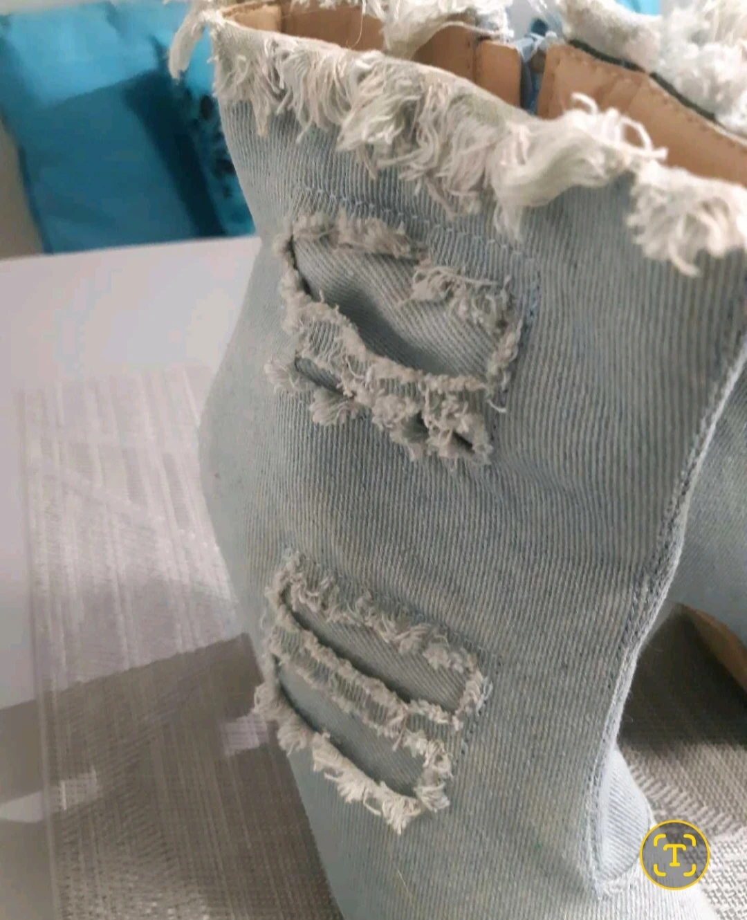 Light Wash Denim Distressed Ankle Boots - photo 3