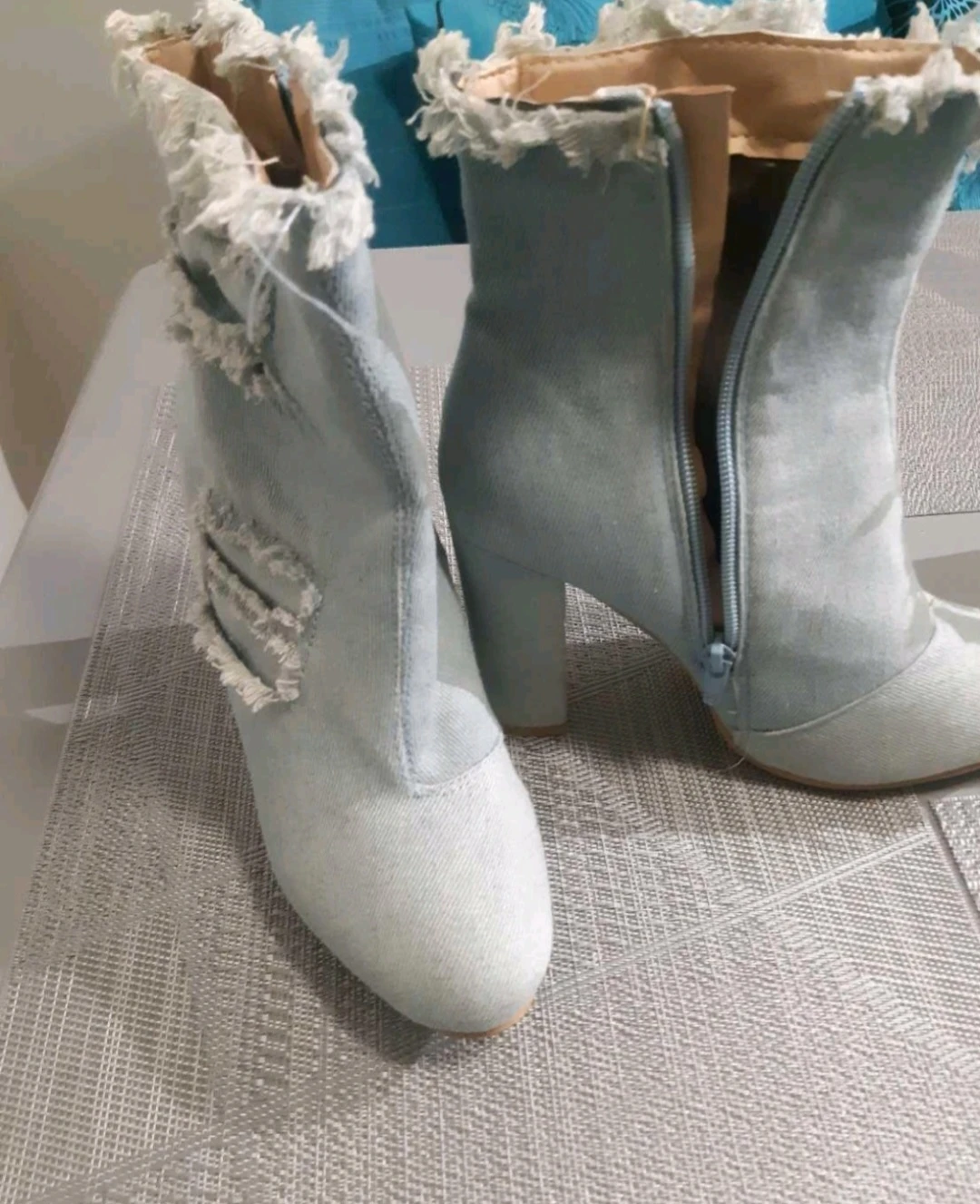 Light Wash Denim Distressed Ankle Boots - photo 4