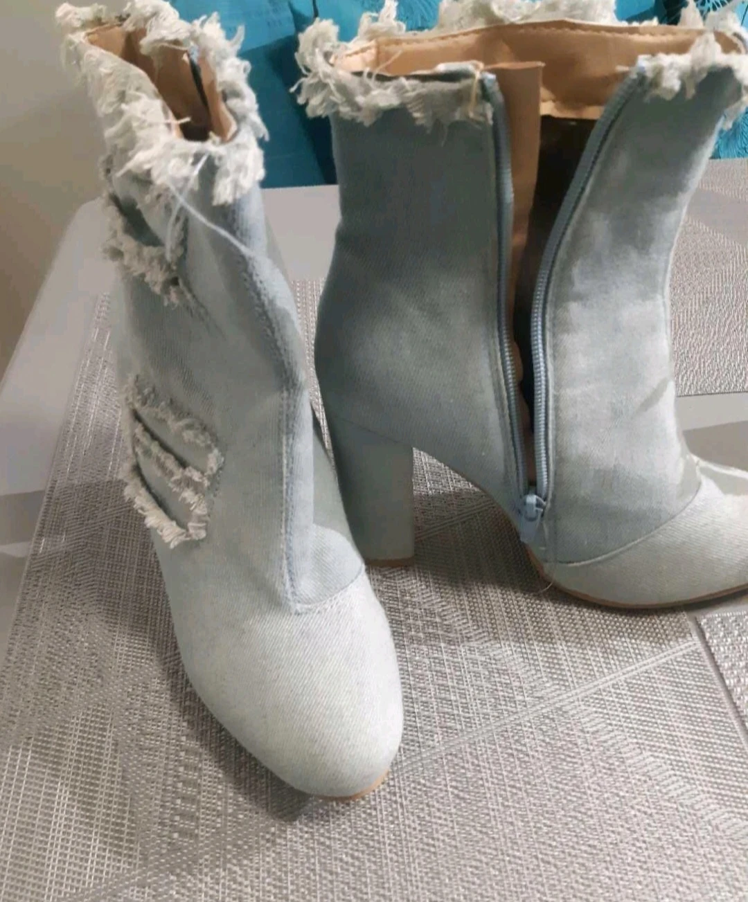 Light Wash Denim Distressed Ankle Boots - photo 5