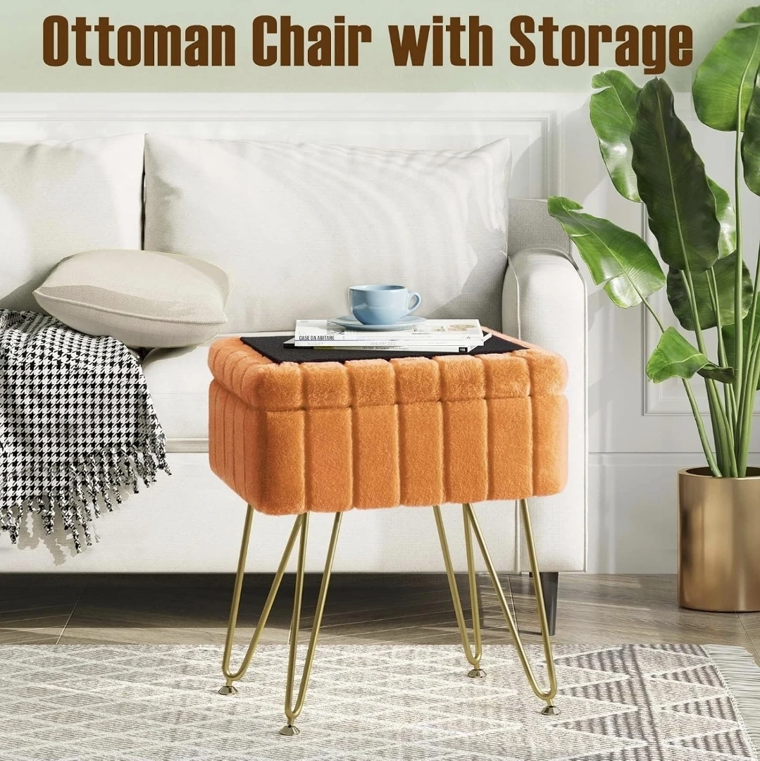 Orange Ottoman Chair with Storage - photo 5