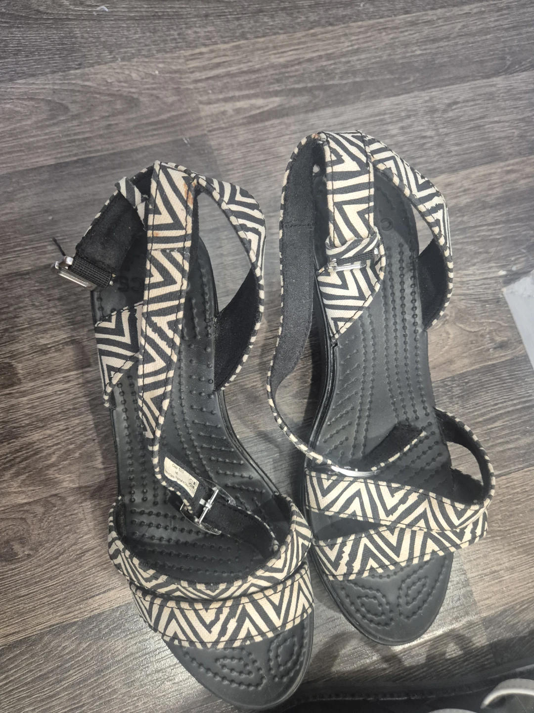 Crocs Wedge Sandals - Black & White Zigzag