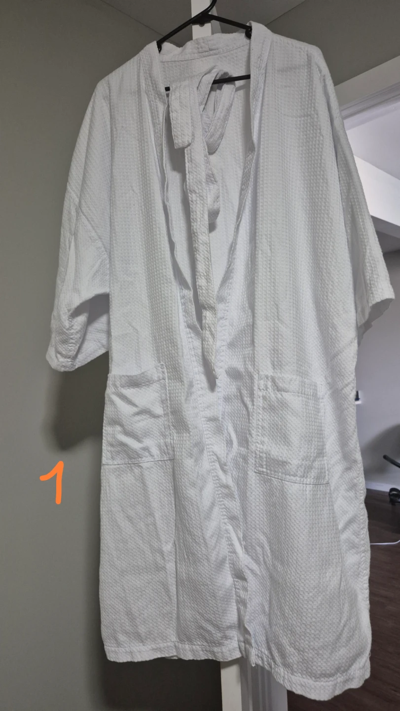 2 Unisex White Waffle Knit Robes - photo 3