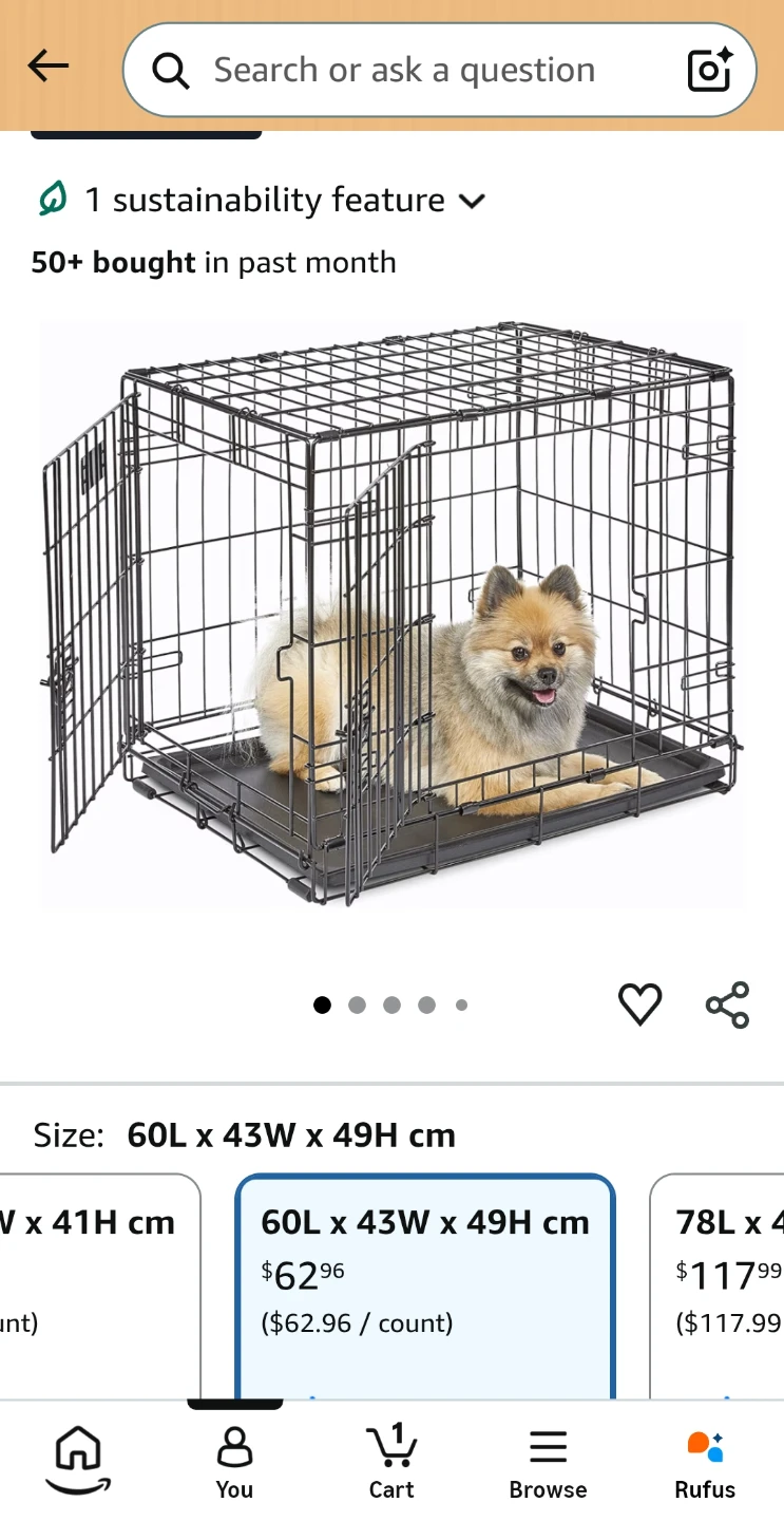 Dog Crate 60L x 43W x 49H cm