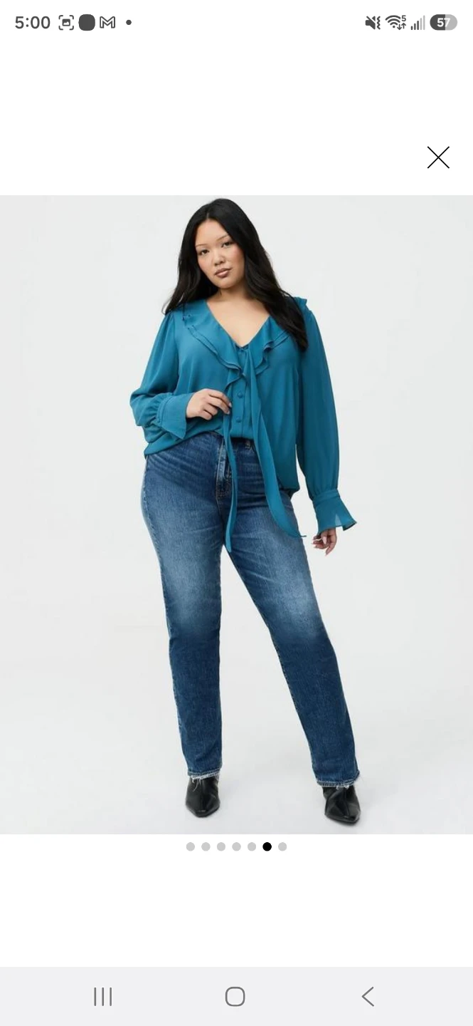 Teal Ruffle Neck Blouse