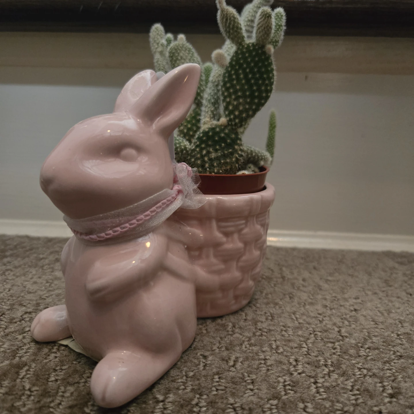 Small Pink Bunny Planter with Bunny Cactus - photo 2