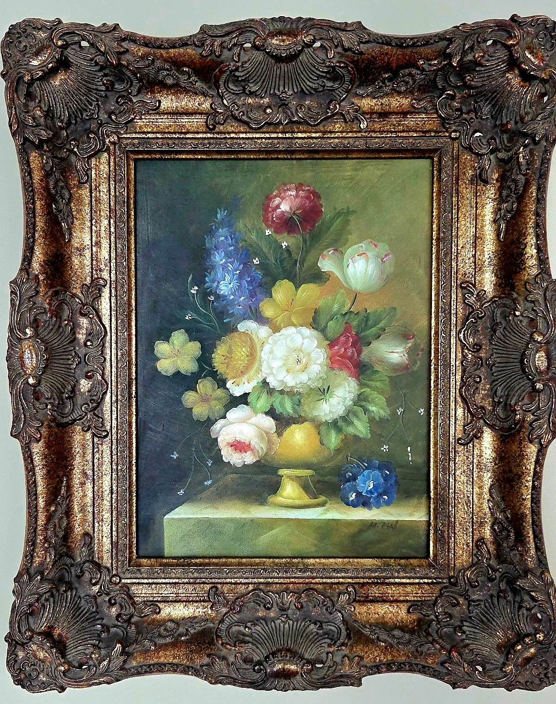 Framed Floral Still Life Oil Painting