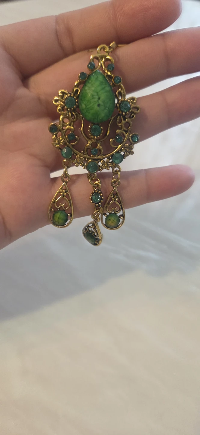 Gold-tone Chandelier Earrings with Green Stones - photo 2