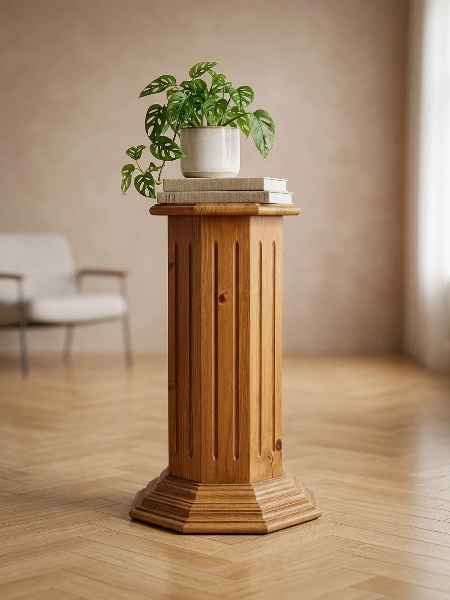 Vintage Octagonal Wooden Pedestal Stand / Plant Column.