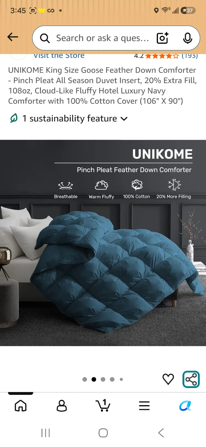 UNIKOME King Size Goose Feather Down Comforter