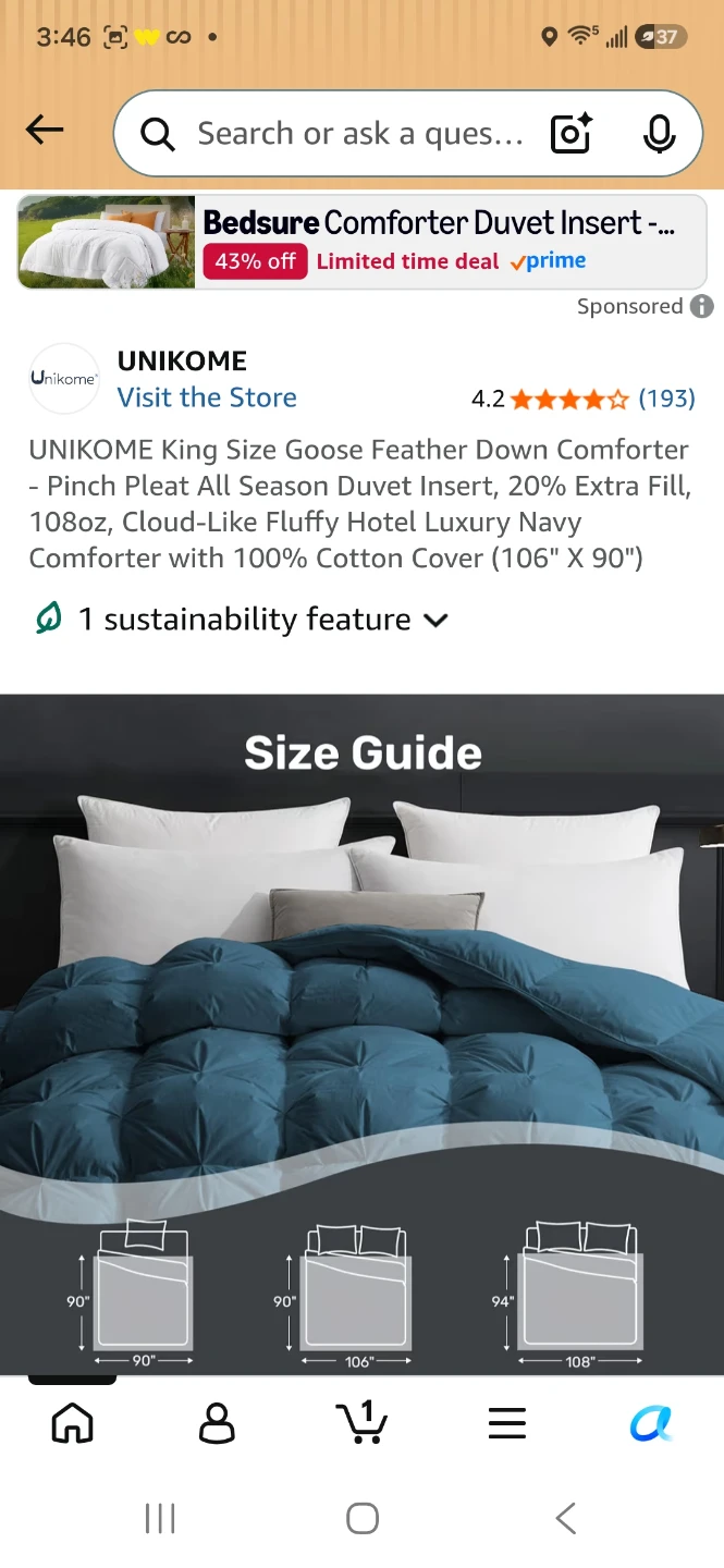 UNIKOME King Size Goose Feather Down Comforter - photo 4
