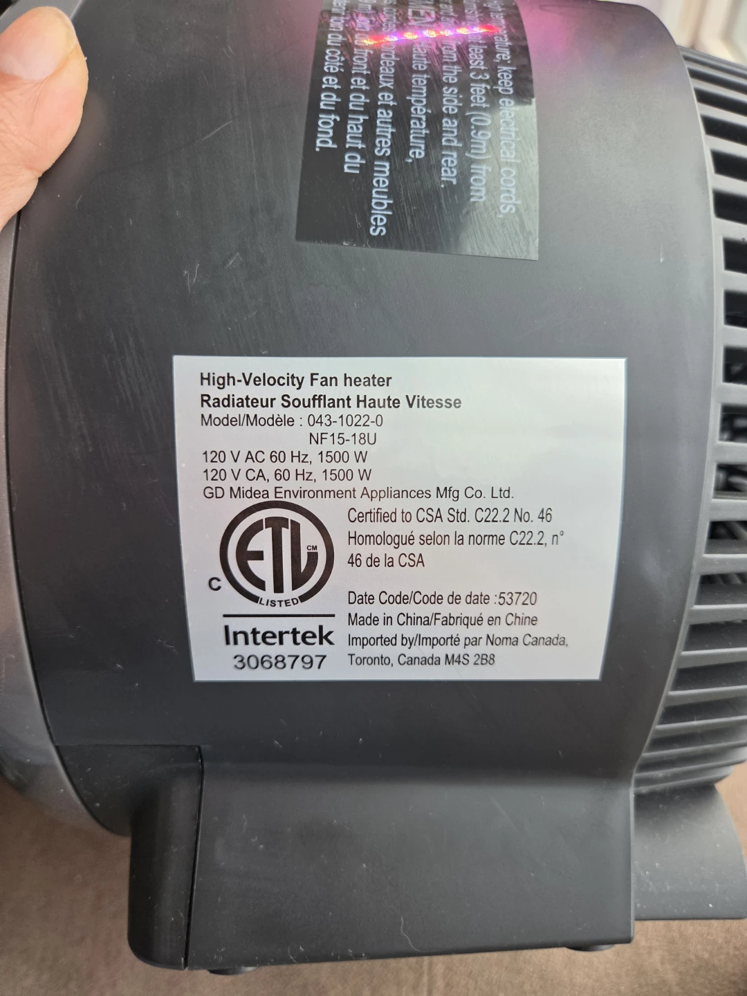 Noma High-Velocity Fan Heater - photo 3