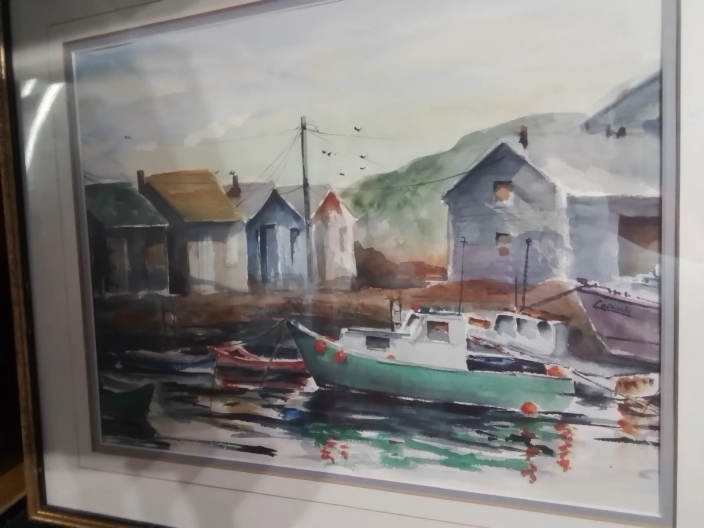 Framed Watercolour Painting of Boats in Harbour by Cafnaski. - photo 4